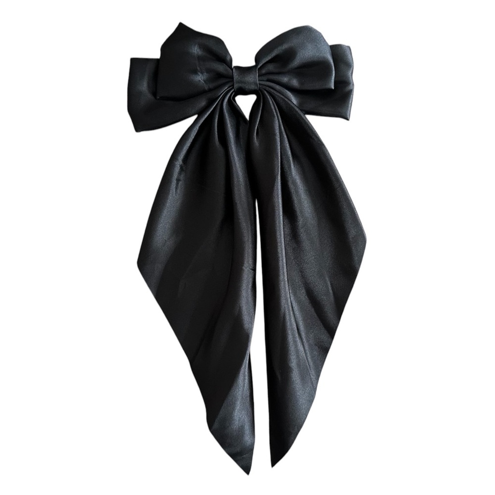 Large Black Satin Bow Barrette